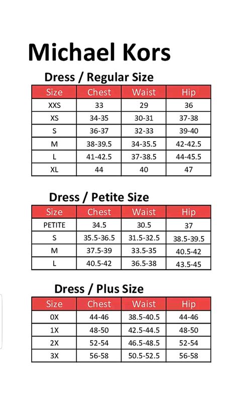 michael kors pants size chart